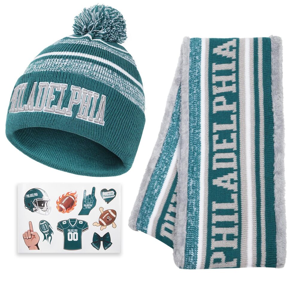 5720 Philadelphia Winter Beanie Hat Circle Scarf Set, Warm Football Knit